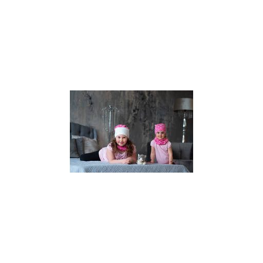 Schlauchmütze, zweilagig, mit Punkten, pink