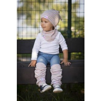 Knotenmütze, zweilagig extra, gestreift, rosa-grau