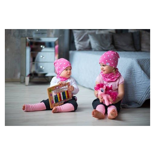 Knotenmütze, zweilagig, mit Punkten, pink