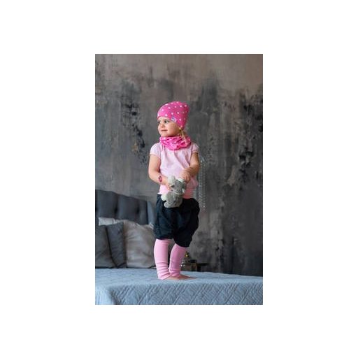 Knotenmütze, zweilagig, mit Punkten, pink