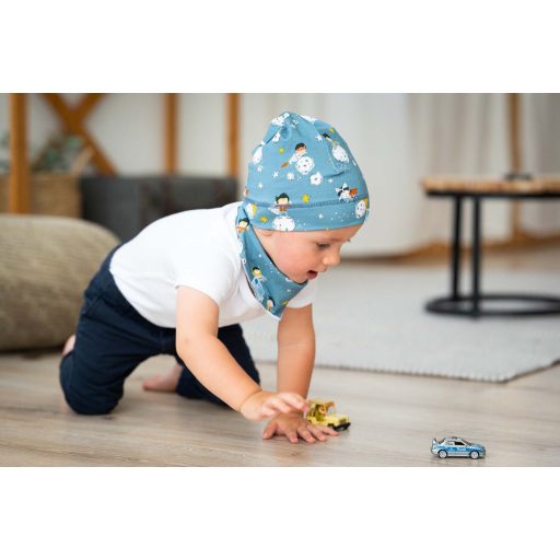 Knotenmütze, zweilagig extra, Superheld, blau