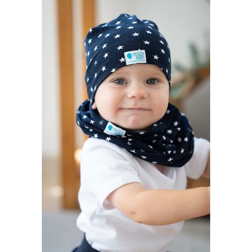 Knotenmütze, zweilagig extra, Stern, blau
