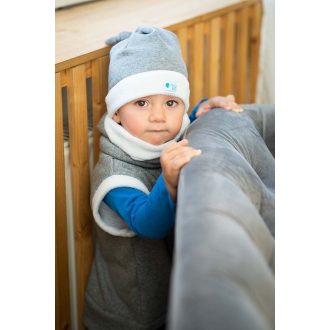 Knotenmütze, fleece, fleece, dunkelgrau-weiß