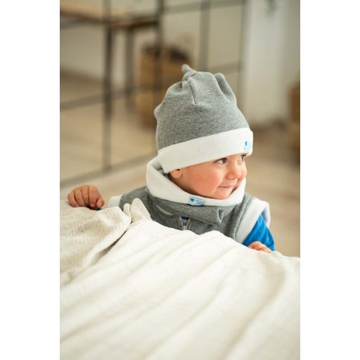 Knotenmütze, fleece, fleece, dunkelgrau-weiß