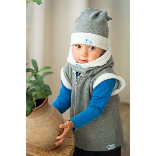 Knotenmütze, fleece, fleece, dunkelgrau-weiß