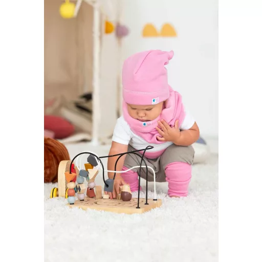 Bundás téli csomós sapka, egyszínű, világos-pink