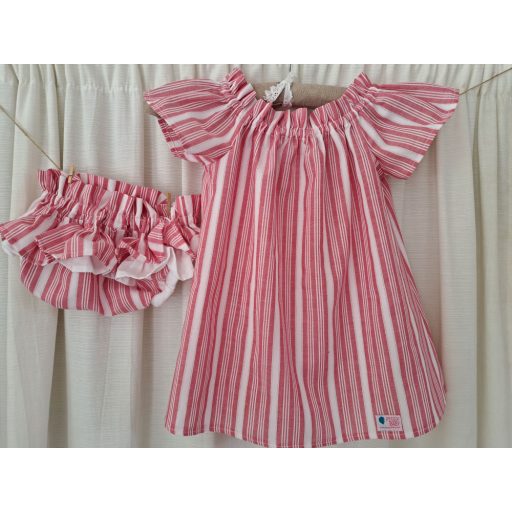 Mädchenkleid mit bequemem Hals, gestreift, rot