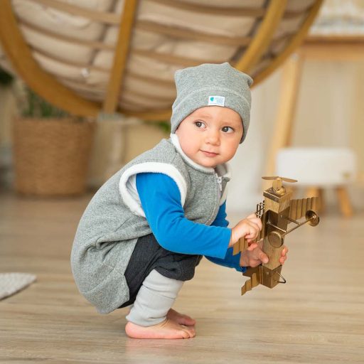 Weste, fleece, dunkelgrau-weiß